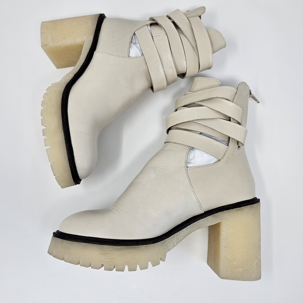 Free People Jesse Cut-Out Ivory Leather Platform Ankle Boots Sz 8 & 9 Boho - Picture 8 of 16